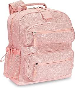 Bentgo® Kids Backpack - Glitter Designed Lightweight 14” Backpack for School, Travel & Daycare - Roomy Interior, Durable & Water-Resistant Fabric & Loop for Lunch Bag (Glitter Edition - Petal Pink)